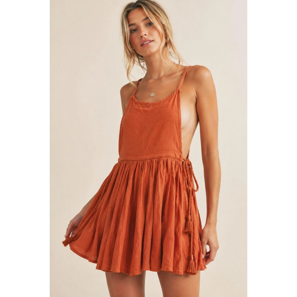 Free People Forever Favorite Mini Dress Women’s S Rust Orange Boho Tassel